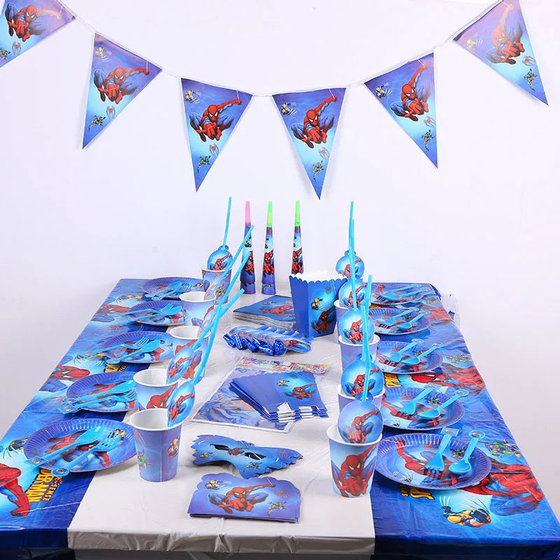 Conjunto de decorações de festa do homem-aranha da disney, utensílios de mesa descartáveis, guardanapos de papel, pratos, copos para super-heróis, crianças, materiais de feliz aniversário