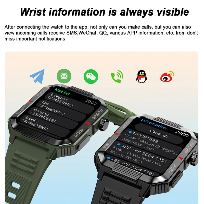 New Rugged Military Black Smart Watch Men For Android Xiaomi Ios IP67 Waterproof Sport Fitness Ai Voice Smartwatch Outdoor 2024