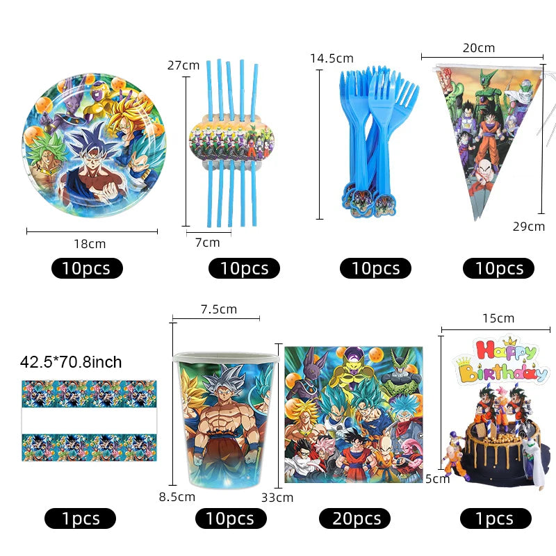 Decoração de festa de aniversário do anime dragon ball, utensílios de mesa descartáveis, copo de papel, guardanapo, balão, chá de bebê para crianças, suprimentos para festa