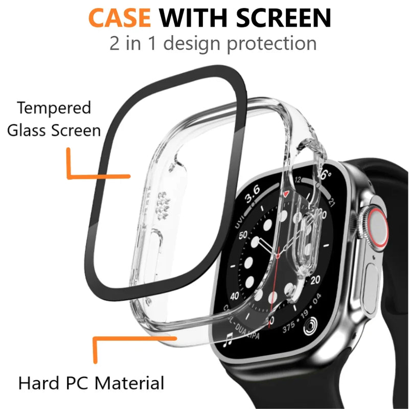 Glass+Case For Apple Watch Ultra2 49mm smartwatch PC Bumper+Screen Protector Tempered Cover iwatch series ultra 49MM Accessories