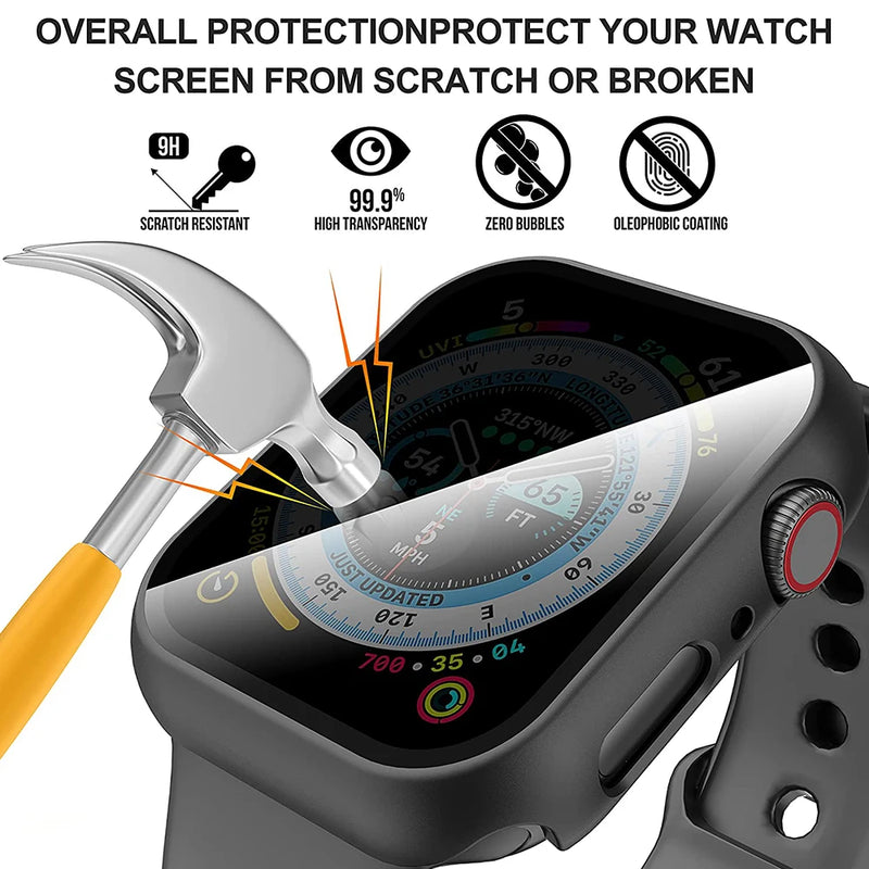 Vidro + capa para apple watch case 8 7 6 se 5 3 iwatch accessorie privacidade protetor de tela apple watch série 44mm 40mm 41mm 45mm 42mm 38mm