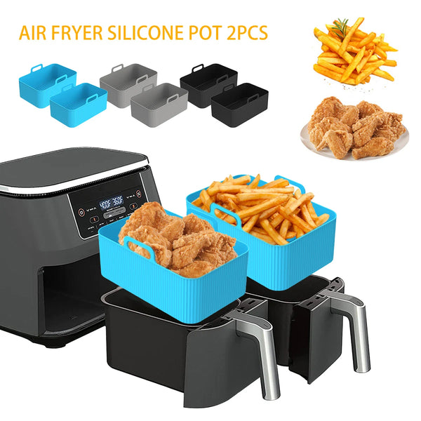 2Pcs Air Fryer Silicone Pot Air Fryer Liner Heat Resistant Air Fryer Silicone Basket Rectangle Baking Pan for Oven Microwave