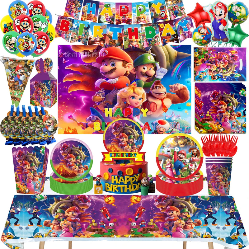 Jogo bros menino festa de aniversário decoração suprimentos utensílios de mesa descartáveis balões fundo para crianças festa de chá de bebê decorações para casa