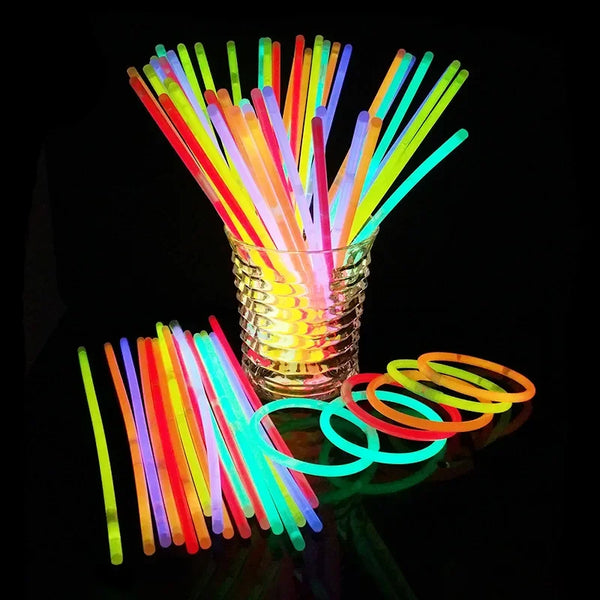 100 pçs luz de fluorescência brilho festa varas pulseiras colares néon para festa de casamento brilho varas brilhante colorido vara