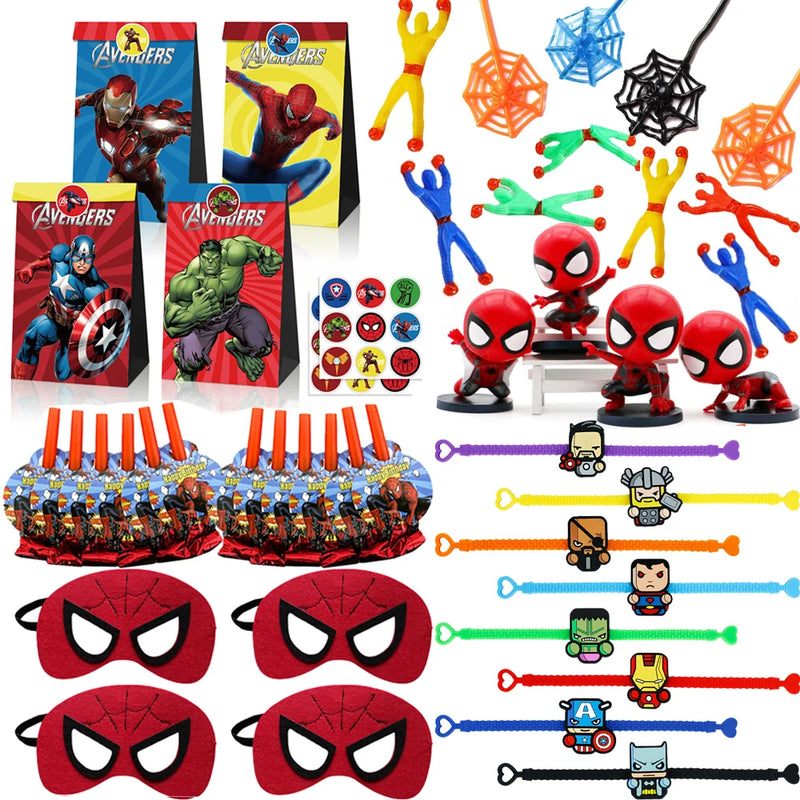 Super-herói spiderman presente brinquedos pulseira máscara os vingadores saco de presente adesivo para o aniversário do miúdo chá de bebê suprimentos de halloween pinata