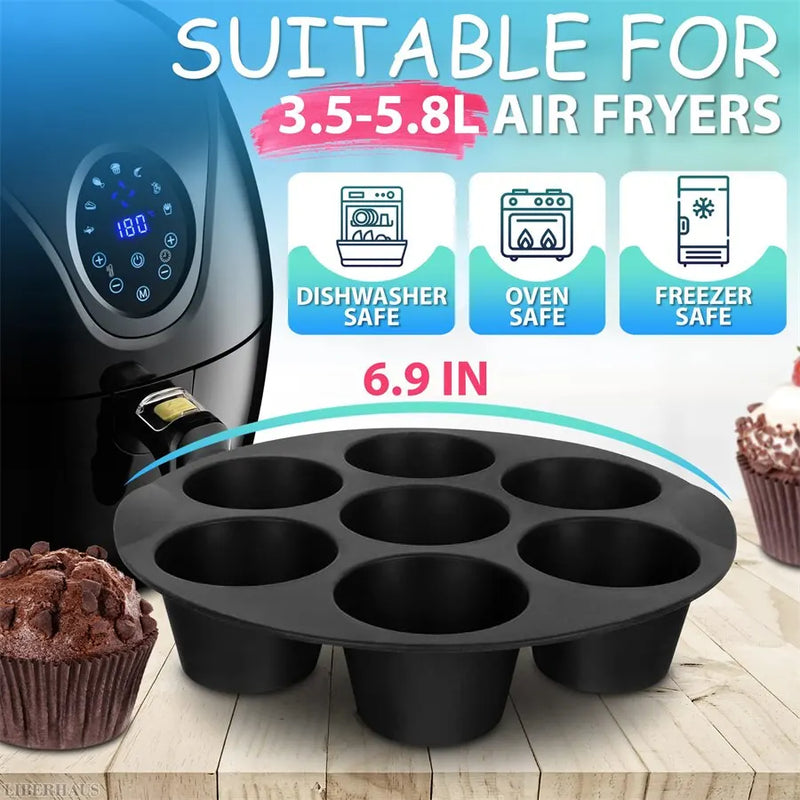 7 Cups Airfryer Silicone Muffin Pan Cupcake Mold for 3.5 to 5.8 L Air Fryer Accessories Non Stick Mini Cake Mould
