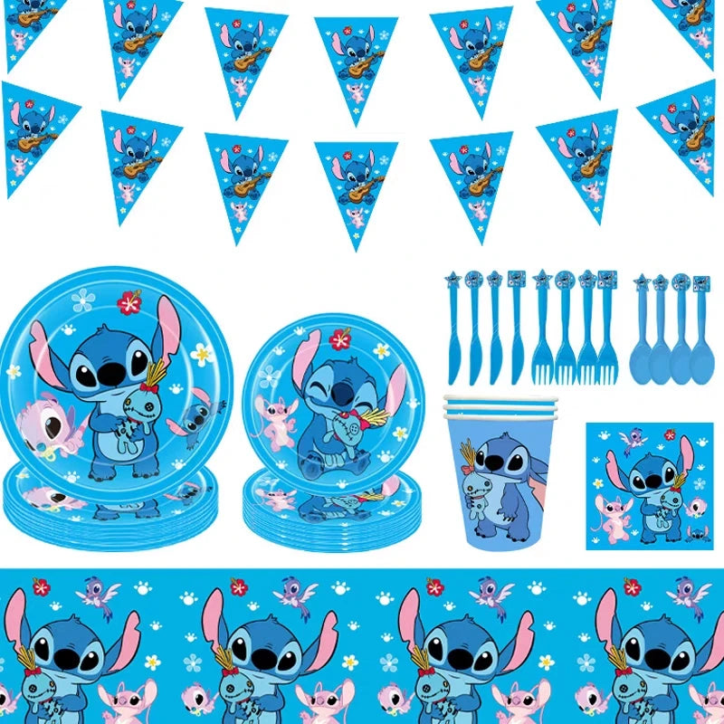 Disney stitch tema festa de aniversário decoração suprimentos crianças lilo ponto talheres copo placa ângulo balão para chá de bebê favores